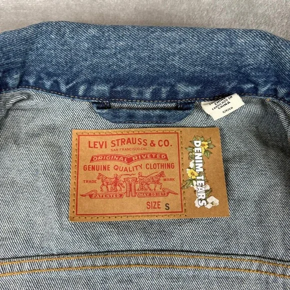 Levis x Denim Tears All Over Wreath Denim Jacket Mens Small Blue Dark Wash NWOT - Picture 4 of 7